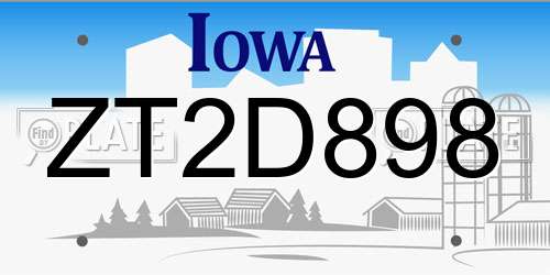 ZT2D898 Iowa License Plate