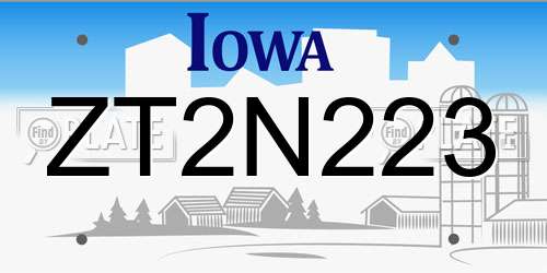 ZT2N223 Iowa License Plate