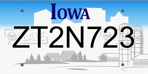 ZT2N723 Iowa License Plate