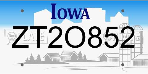 ZT2O852 Iowa License Plate