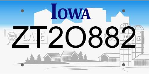 ZT2O882 Iowa License Plate