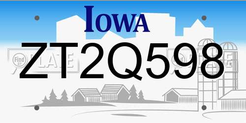 ZT2Q598 Iowa License Plate