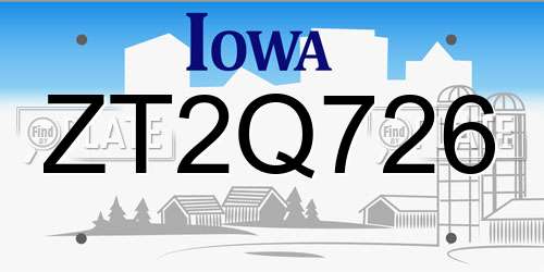 ZT2Q726 Iowa License Plate