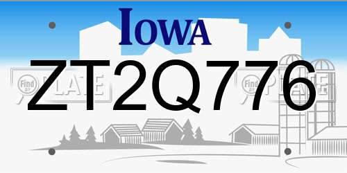 ZT2Q776 Iowa License Plate