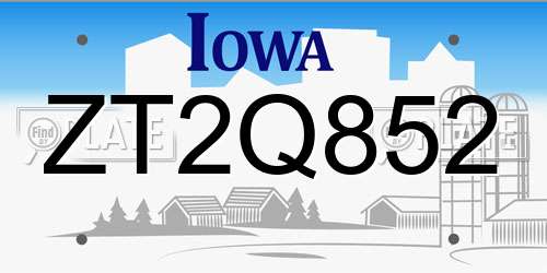 ZT2Q852 Iowa License Plate