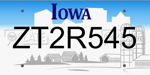 ZT2R545 Iowa License Plate