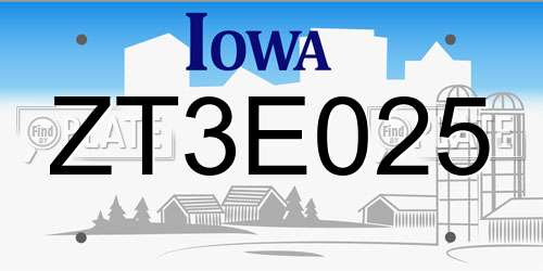 ZT3E025 Iowa License Plate