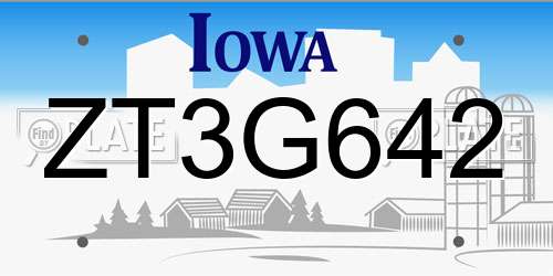 ZT3G642 Iowa License Plate