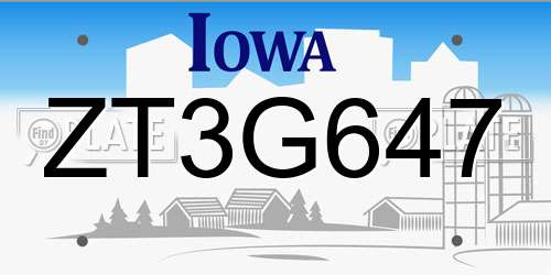 ZT3G647 Iowa License Plate