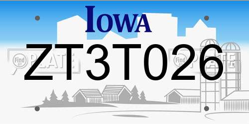 ZT3T026 Iowa License Plate