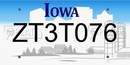 ZT3T076 Iowa License Plate