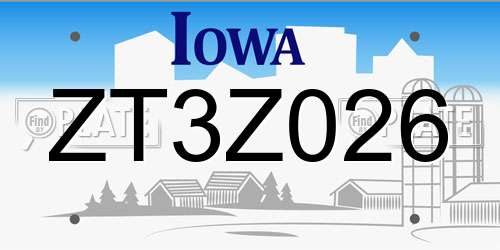 ZT3Z026 Iowa License Plate