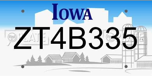 ZT4B335 Iowa License Plate