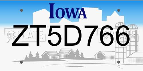 ZT5D766 Iowa License Plate