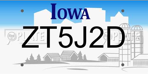 ZT5J2D Iowa License Plate