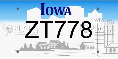ZT778 Iowa License Plate