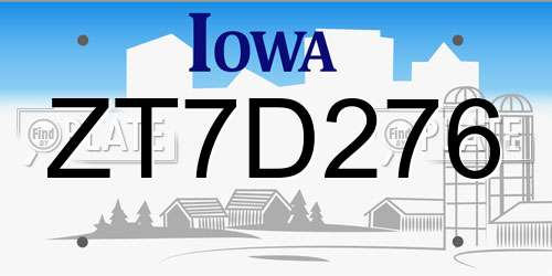 ZT7D276 Iowa License Plate