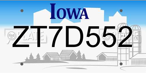 ZT7D552 Iowa License Plate