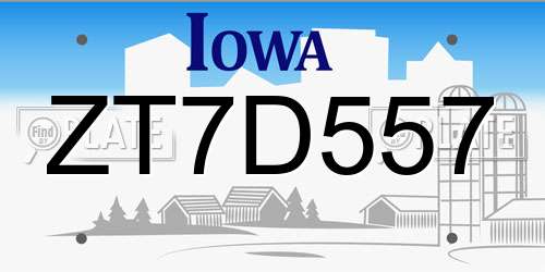 ZT7D557 Iowa License Plate