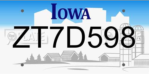 ZT7D598 Iowa License Plate