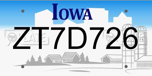 ZT7D726 Iowa License Plate