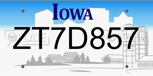 ZT7D857 Iowa License Plate