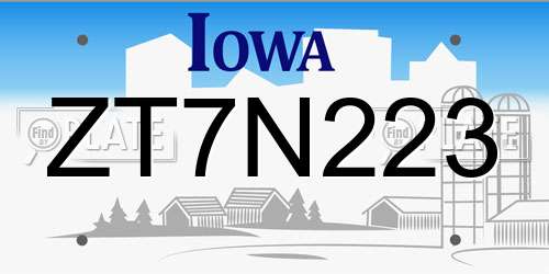ZT7N223 Iowa License Plate
