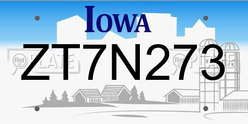 ZT7N273 Iowa License Plate