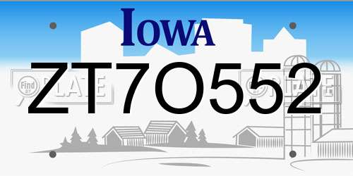ZT7O552 Iowa License Plate