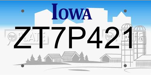 ZT7P421 Iowa License Plate