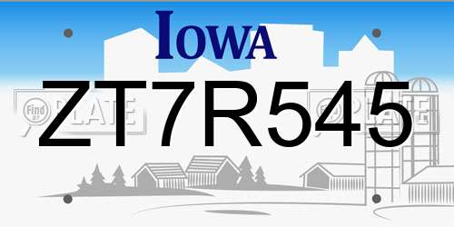 ZT7R545 Iowa License Plate