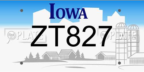 ZT827 Iowa License Plate