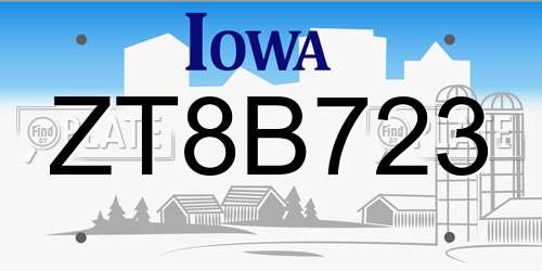 ZT8B723 Iowa License Plate