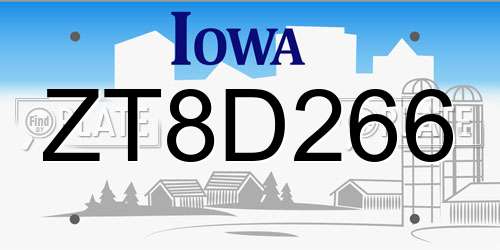 ZT8D266 Iowa License Plate