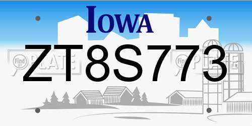 ZT8S773 Iowa License Plate