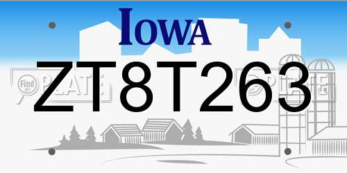 ZT8T263 Iowa License Plate