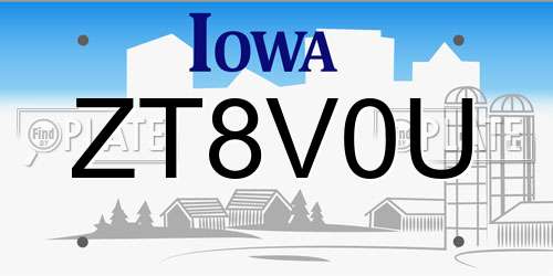 ZT8V0U Iowa License Plate