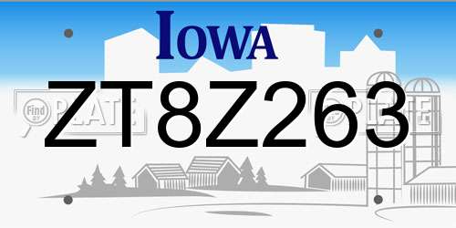 ZT8Z263 Iowa License Plate