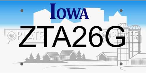ZTA26G Iowa License Plate