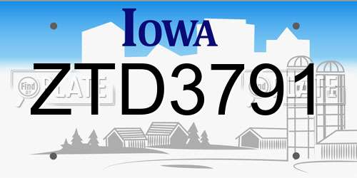 ZTD3791 Iowa License Plate