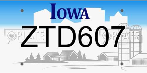 ZTD607 Iowa License Plate
