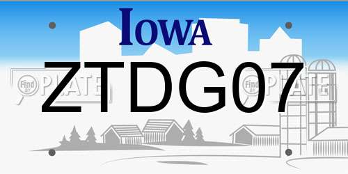 ZTDG07 Iowa License Plate