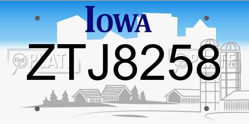 ZTJ8258 Iowa License Plate
