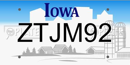 ZTJM92 Iowa License Plate