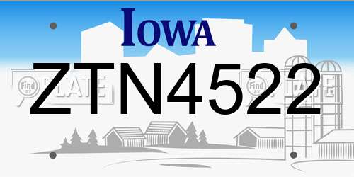 ZTN4522 Iowa License Plate