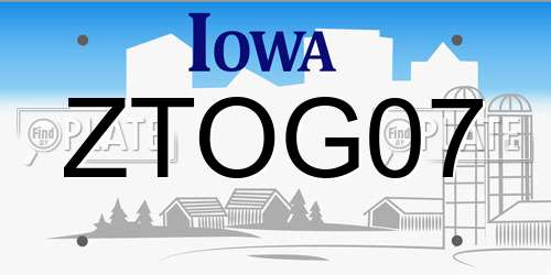ZTOG07 Iowa License Plate