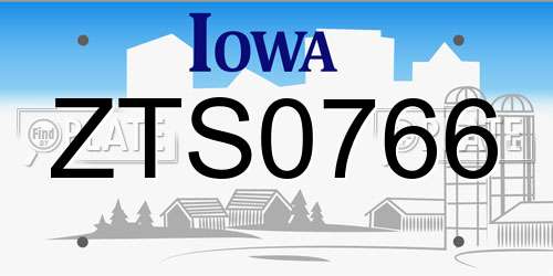 ZTS0766 Iowa License Plate