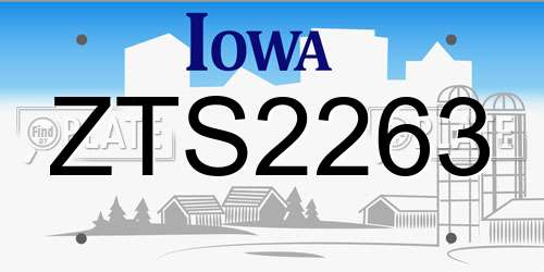 ZTS2263 Iowa License Plate