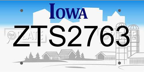 ZTS2763 Iowa License Plate