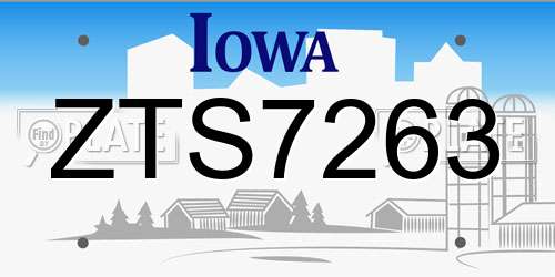 ZTS7263 Iowa License Plate
